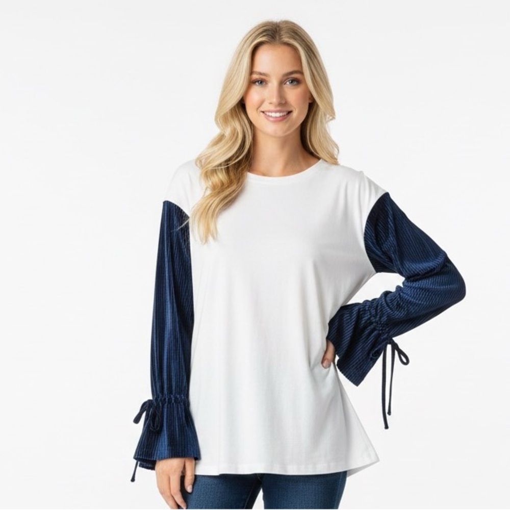 Listicle White and Navy Long Sleeve Top size small new with tags